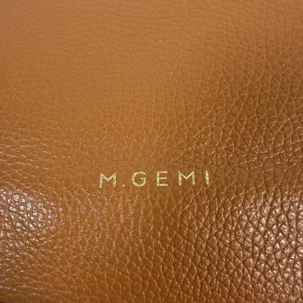 M.Gemi Italian Pebbled Leather Hobo Shoulder Bag Cognac Brown Minimalist Luxury - Picture 6 of 11